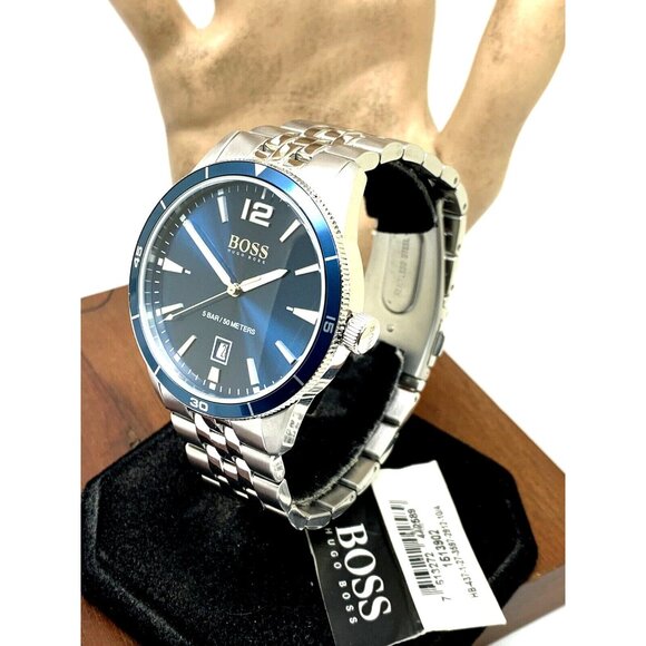 Hugo Boss Men's Watch 1513902 Quartz Blue Dial Date Silver Stainless Steel 42mm - Picture 2 of 14